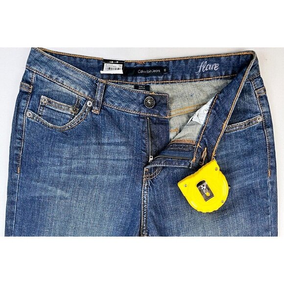 Calvin Klein Size 10 Women's 32 Inch Inseam Flare Blue Denim Logo Tag Jeans NWT - Picture 14 of 16